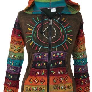 Shopoholic Fashion Women's Full Sleeve Gothic Sun Patchwork Faded Pixie Cotton Hippy Rib Hoodie