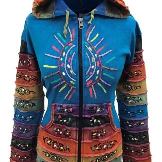 Shopoholic Fashion Women's Full Sleeve Gothic Sun Patchwork Faded Pixie Cotton Hippy Rib Hoodie