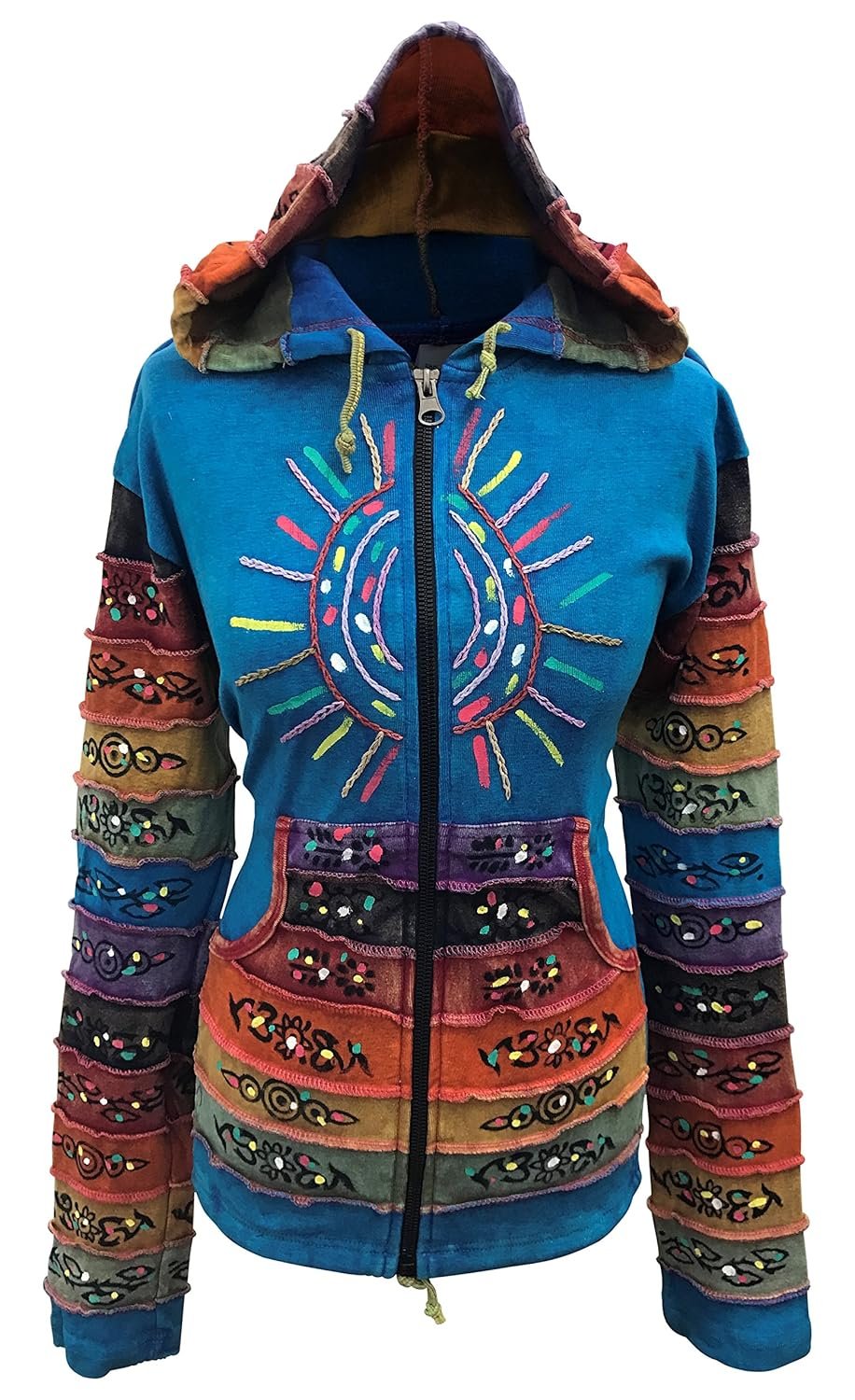 Shopoholic Fashion Womens Full Sleeve Gothic Sun Patchwork Faded Pixie Cotton Hippy Rib Hoodie - lunas-mystic-emporium.com Shopoholic Fashion Women's Full Sleeve Gothic Sun Patchwork Faded Pixie Cotton Hippy Rib Hoodie