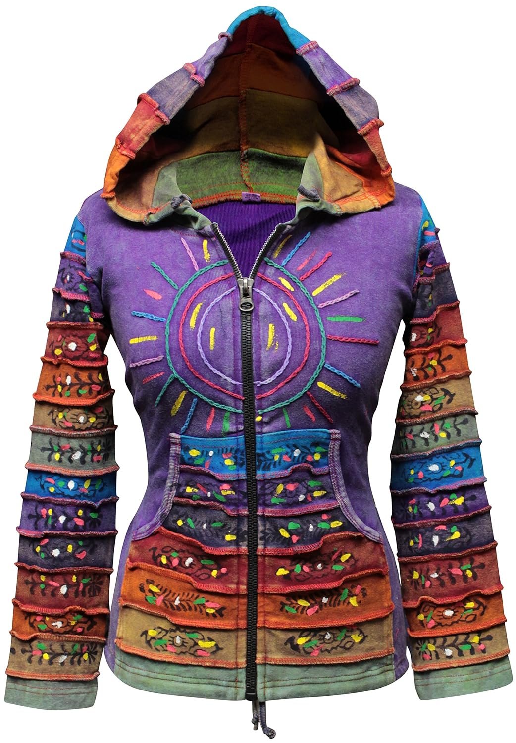 Shopoholic Fashion Womens Full Sleeve Gothic Sun Patchwork Faded Pixie Cotton Hippy Rib Hoodie - lunas-mystic-emporium.com Shopoholic Fashion Women's Full Sleeve Gothic Sun Patchwork Faded Pixie Cotton Hippy Rib Hoodie