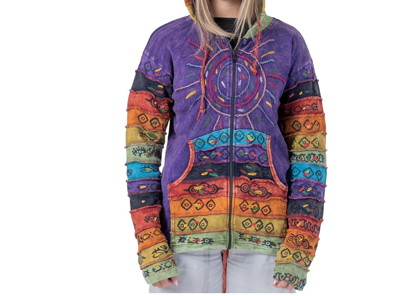 Shopoholic Fashion Womens Full Sleeve Gothic Sun Patchwork Faded Pixie Cotton Hippy Rib Hoodie - lunas-mystic-emporium.com Shopoholic Fashion Women's Full Sleeve Gothic Sun Patchwork Faded Pixie Cotton Hippy Rib Hoodie