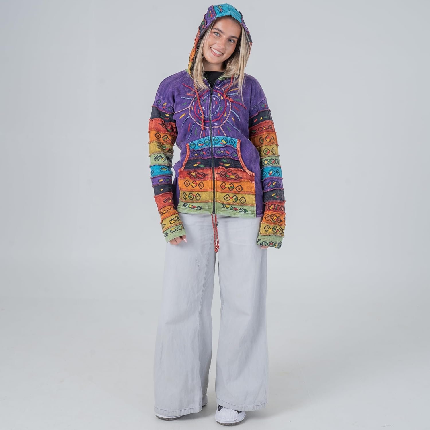 Shopoholic Fashion Womens Full Sleeve Gothic Sun Patchwork Faded Pixie Cotton Hippy Rib Hoodie - lunas-mystic-emporium.com Shopoholic Fashion Women's Full Sleeve Gothic Sun Patchwork Faded Pixie Cotton Hippy Rib Hoodie