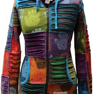 Shopoholic Fashion Women's Henna Hand Pixie Hippie Rib Comfort Hoodie – Boho Zip-Up Hoodie for Women