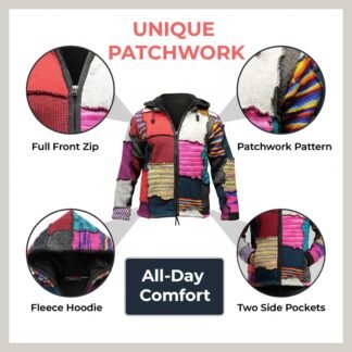 Shopoholic FashionMen's Tye Dye Patchwork Hippie Jacket Fleece Lined Festival Boho Hippy Sweater