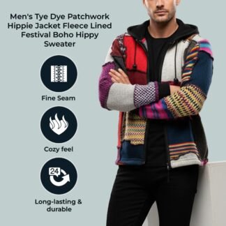 Shopoholic FashionMen's Tye Dye Patchwork Hippie Jacket Fleece Lined Festival Boho Hippy Sweater