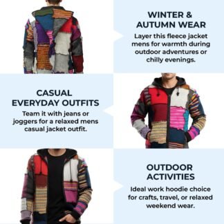 Shopoholic FashionMen's Tye Dye Patchwork Hippie Jacket Fleece Lined Festival Boho Hippy Sweater