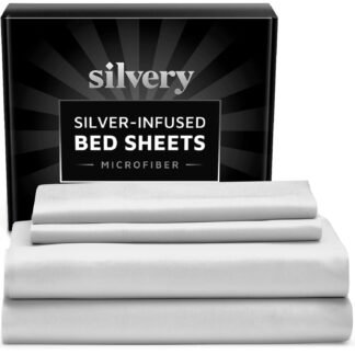 Silvery Silver Infused Bed Sheets Set - Ultra-Soft Temperature-Regulating Fabric with Self-Cleaning Technology™ That Stays Fresh 3X Longer for Hygienic Sleep (White, Queen)