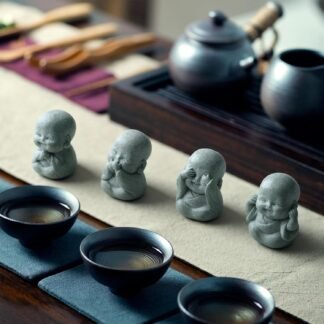 Sintuff 6pcs Laughing Buddha Statue Decor Small Zen Monk Sandstone Buddha Sculpture Small Zen Monk Praying Statue Sculpture Ornament for Wealth Good Luck Feng Shui Cute...