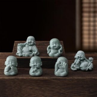 Sintuff 6pcs Laughing Buddha Statue Decor Small Zen Monk Sandstone Buddha Sculpture Small Zen Monk Praying Statue Sculpture Ornament for Wealth Good Luck Feng Shui Cute...
