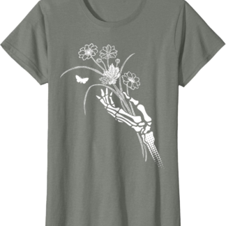 Skeleton Hand Holding Flowers Folkloric Wiccan Nature Witch T-Shirt
