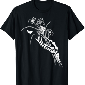 Skeleton Hand Holding Flowers Folkloric Wiccan Nature Witch T-Shirt