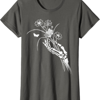 Skeleton Hand Holding Flowers Folkloric Wiccan Nature Witch T-Shirt