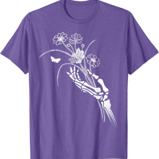Skeleton Hand Holding Flowers Folkloric Wiccan Nature Witch T-Shirt