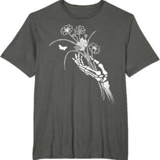 Skeleton Hand Holding Flowers Folkloric Wiccan Nature Witch T-Shirt