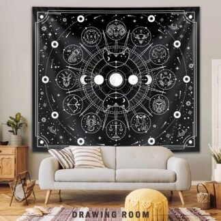 Sun Moon Zodiac Tapestry Wall Hanging, Stars Space Tarot Tapestries, Psychedelic Black and White Tapestry for Bedroom Aesthetic Home Wall Room Decor (Mysterious Zodiac 29x39...