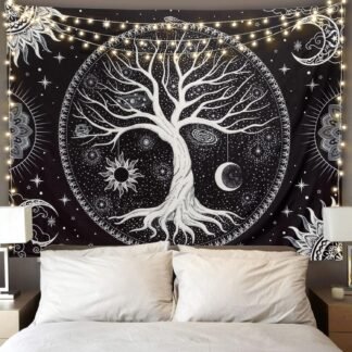Tapestry for Bedroom Aesthetic Black Light Tree of Life Tapestrys UV Reactive Trippy Talestry Colorful Wall tapistry Sun Moon Space Tapestries Green Forest Wall Hanging Decor...