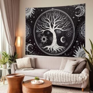 Tapestry for Bedroom Aesthetic Black Light Tree of Life Tapestrys UV Reactive Trippy Talestry Colorful Wall tapistry Sun Moon Space Tapestries Green Forest Wall Hanging Decor...