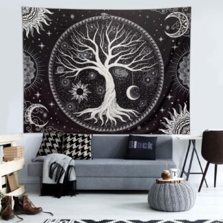 Tapestry for Bedroom Aesthetic Black Light Tree of Life Tapestrys UV Reactive Trippy Talestry Colorful Wall tapistry Sun Moon Space Tapestries Green Forest Wall Hanging Decor...