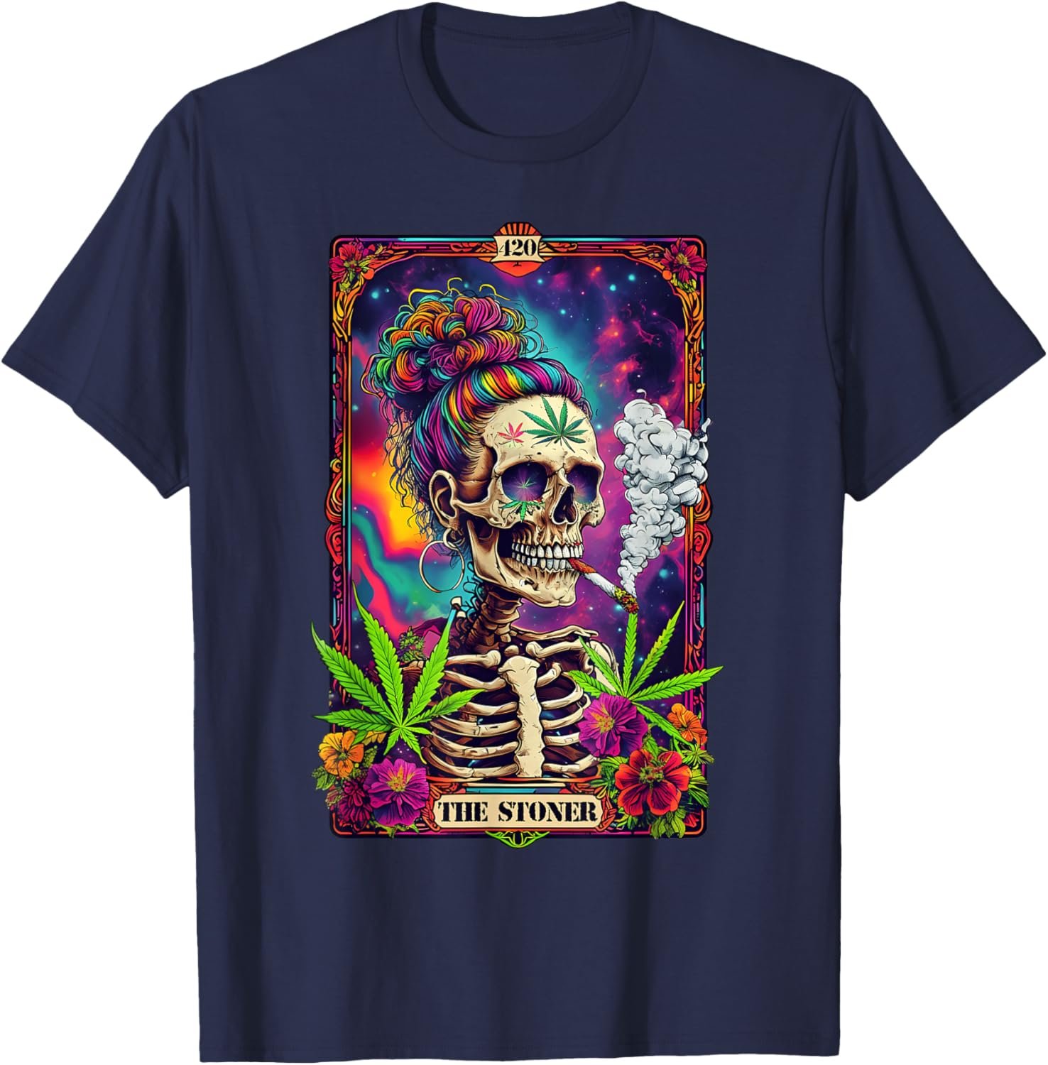 Tarot Card The Stoner 420 Cannabis Weed Skeleton Retro Style T-Shirt - lunas-mystic-emporium.com Tarot Card The Stoner 420 Cannabis Weed Skeleton Retro Style T-Shirt