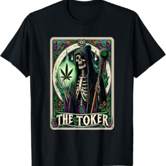 Tarot Card The Toker 420 Cannabis Skeleton Stoner Weed Goth T-Shirt