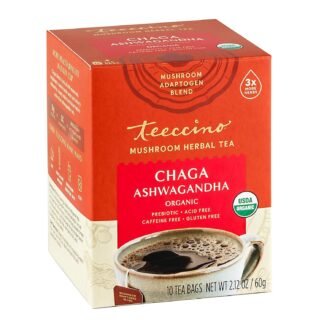 Teeccino Chaga Ashwagandha Tea - Butterscotch Cream - Organic Mushroom Adaptogenic Herbal Tea, 3x More Herbs than Regular Tea Bags, Prebiotic, Caffeine Free, Gluten Free - 10...