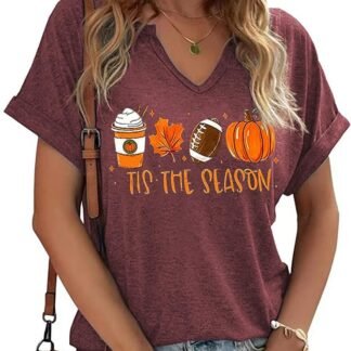 Tis The Season Halloween T-Shirt Womens Funny Pumpkin Short Sleeve Shirts Fall Season Graphic Tee Tops