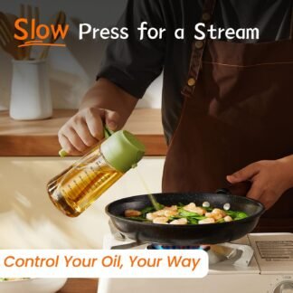 TrendPlain 16oz/470ml Glass Olive Oil Sprayer for Cooking – 2 in 1 Olive Oil Dispenser Bottle for Kitchen Gadgets and Air Fryer Accessories, Salad, BBQ - Black & Green