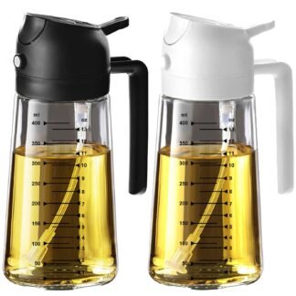 TrendPlain 16oz/470ml Glass Olive Oil Sprayer for Cooking – 2 in 1 Olive Oil Dispenser Bottle for Kitchen Gadgets and Air Fryer Accessories, Salad, BBQ - Black & Green
