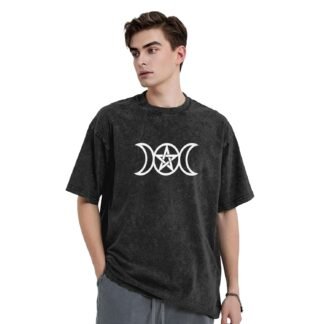 Triple Moon Pentacle Pagan Retro Short-Sleeve Shirts Cotton Tops Active Crewneck T-Shirts for Mens Womens