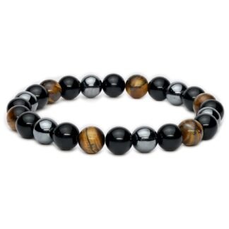 Triple Protection Bracelet - Black Obsidian, Hematite & Tiger Eye - Adjustable Natural Stone Bracelet for Grounding & Positive Energy - Handmade Spiritual Jewelry