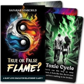 True or False Flame? A Blunt Love Oracle for Relationship Clarity by Safarah Starchild - Deck of 64 Tarot Sized Cards with Keywords and Meanings on Them