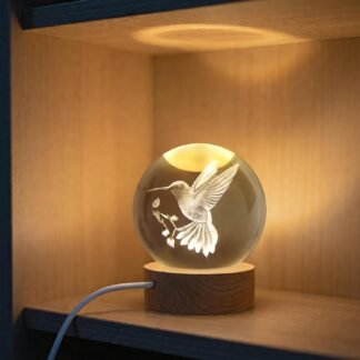 Unicorn Figurine Crystal Ball Lamp with LED Stand, 3D Laser Engraved Glass Sphere Decorative Balls Paperweight(60mm)