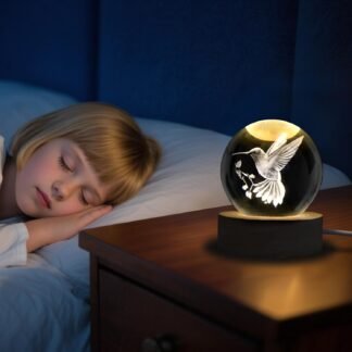 Unicorn Figurine Crystal Ball Lamp with LED Stand, 3D Laser Engraved Glass Sphere Decorative Balls Paperweight(60mm)