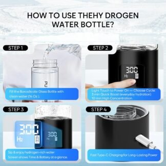 Upgraded Hydrogen Water Bottle Generator Glass, Touch Screen, Leak-Proof Lid, SPE/PEM Tech, Portable Rechargeable Hydrogen Water Bottle for Home Office Travel Fitness Drinking,...