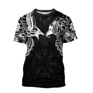 Viking Warriors God Odin Fenrir Raven Tattoo Vintage T-Shirts 3D Print Harajuku Casual Short Sleeves Summer Funny Tee