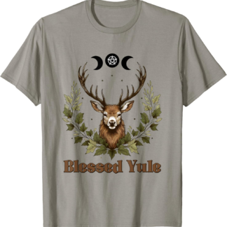 Vintage Blessed Yule Christmas Stag Moon Pentacle Pentagram T-Shirt