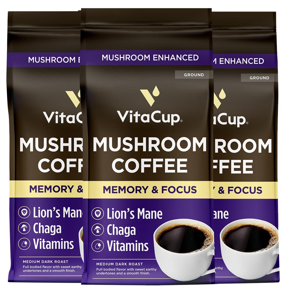 VitaCup Focus Mushroom Coffee Grounds with Lions Mane Chaga B Vitamins D3 Boost Focus Immunity Memory Clarity Medium Dark Roast Bold Smooth 100 Arabica Specialty - lunas-mystic-emporium.com VitaCup Focus Mushroom Coffee Grounds, with Lions Mane, Chaga, B Vitamins, D3, Boost Focus, Immunity, Memory & Clarity, Medium Dark Roast, Bold & Smooth 100% Arabica Specialty,...