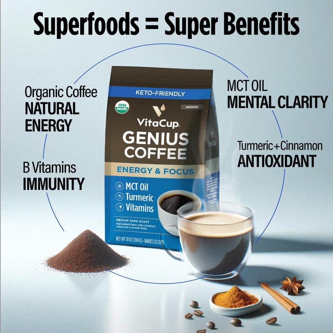 VitaCup Focus Mushroom Coffee Grounds with Lions Mane Chaga B Vitamins D3 Boost Focus Immunity Memory Clarity Medium Dark Roast Bold Smooth 100 Arabica Specialty - lunas-mystic-emporium.com VitaCup Focus Mushroom Coffee Grounds, with Lions Mane, Chaga, B Vitamins, D3, Boost Focus, Immunity, Memory & Clarity, Medium Dark Roast, Bold & Smooth 100% Arabica Specialty,...
