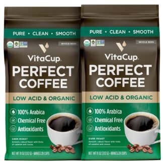 VitaCup Perfect Low Acid Coffee Beans, USDA Organic & Fair Trade, Mycotoxin Free, Dark Roast Guatemala Single Origin, Clean & Pure, Low Acidity, Whole Bean Coffee, 2 bags, 11oz...