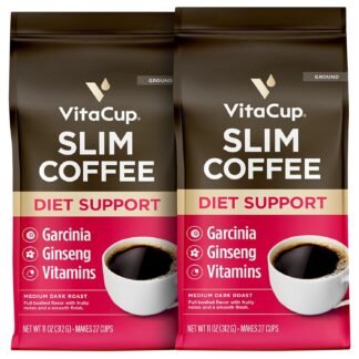 VitaCup Slim Ground Coffee, Diet Support with Ginseng, Garcinia, B Vitamins, Medium Dark Roast, Bold and Smooth,100% Arabica Specialty Coffee Grounds, 2 bags, 11oz each