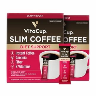 VitaCup Slim Instant Coffee Packets, with Garcinia, Fiber, B Vitamins, Skinny Coffee, Bold & Smooth, Medium Dark Roast, 100% Arabica Coffee in Single Serve Sticks, 48 Ct