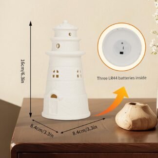 White Ceramic Lighthouse Statue Lamp - Light House Book Shelf Decor Aesthetic,Beach Themed Room Decor,Nautical Coastal Ocean Decoration for Home Bedroom Bathroom Living Room