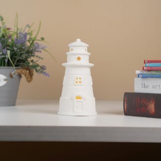 White Ceramic Lighthouse Statue Lamp - Light House Book Shelf Decor Aesthetic,Beach Themed Room Decor,Nautical Coastal Ocean Decoration for Home Bedroom Bathroom Living Room
