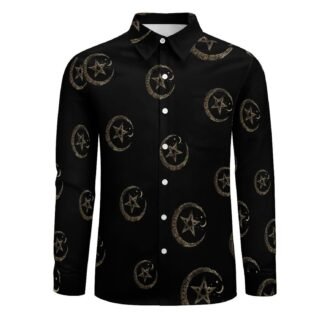 Wicca Moon Symbol Vintage Pagan Novelty Men's Long Sleeve Shirts Casual Button Down Shirt Pullover Tops