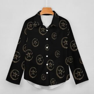 Wicca Moon Symbol Vintage Pagan Novelty Womens Button Down Shirts Casual Long Sleeve Blouses V-Neck Tops - lunas-mystic-emporium.com Wicca Moon Symbol Vintage Pagan Novelty Women's Button Down Shirts Casual Long Sleeve Blouses V-Neck Tops