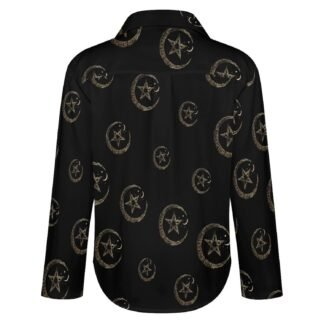 Wicca Moon Symbol Vintage Pagan Novelty Womens Button Down Shirts Casual Long Sleeve Blouses V-Neck Tops - lunas-mystic-emporium.com Wicca Moon Symbol Vintage Pagan Novelty Women's Button Down Shirts Casual Long Sleeve Blouses V-Neck Tops