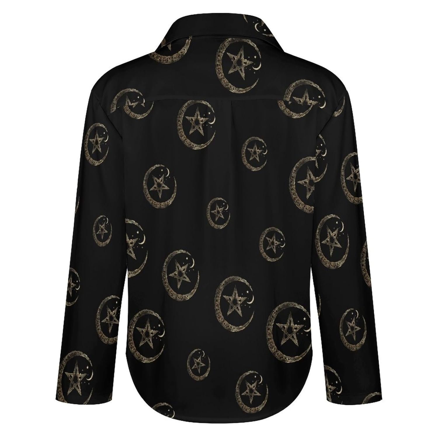 Wicca Moon Symbol Vintage Pagan Novelty Womens Button Down Shirts Casual Long Sleeve Blouses V-Neck Tops - lunas-mystic-emporium.com Wicca Moon Symbol Vintage Pagan Novelty Women's Button Down Shirts Casual Long Sleeve Blouses V-Neck Tops