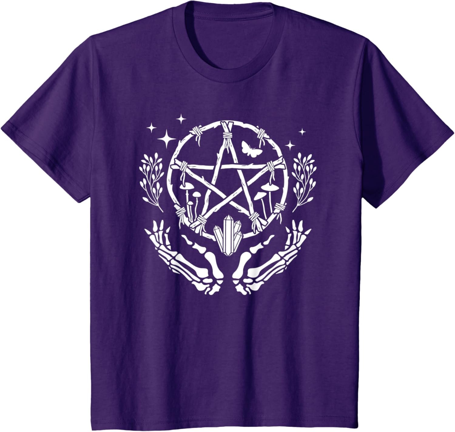Wiccan Pentacle Wreath With Skeleton Hands And Crystals T-Shirt - lunas-mystic-emporium.com Wiccan Pentacle Wreath With Skeleton Hands And Crystals T-Shirt