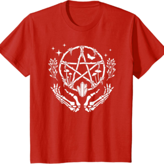 Wiccan Pentacle Wreath With Skeleton Hands And Crystals T-Shirt - lunas-mystic-emporium.com Wiccan Pentacle Wreath With Skeleton Hands And Crystals T-Shirt