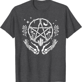 Wiccan Pentacle Wreath With Skeleton Hands And Crystals T-Shirt - lunas-mystic-emporium.com Wiccan Pentacle Wreath With Skeleton Hands And Crystals T-Shirt